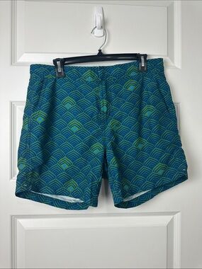 Jachs Men’s Hampton Fit Blue & Green Geometric Swim Trunks Pockets Medium